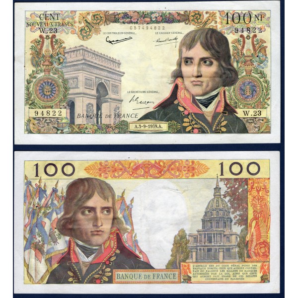 100 Nouveaux Francs Bonaparte, TTB, 3.9.1959 Billet de la banque de France