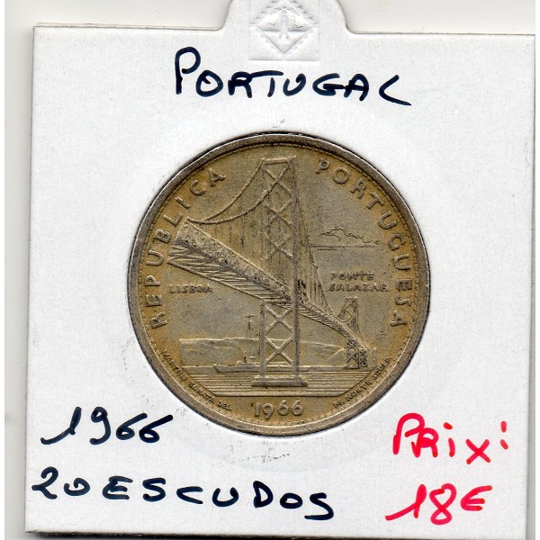 Portugal 20 escudos 1966 Sup, KM.592 pont Salazar