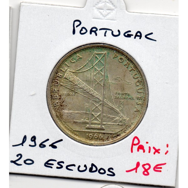 Portugal 20 escudos 1966 Sup, KM.592 pont Salazar
