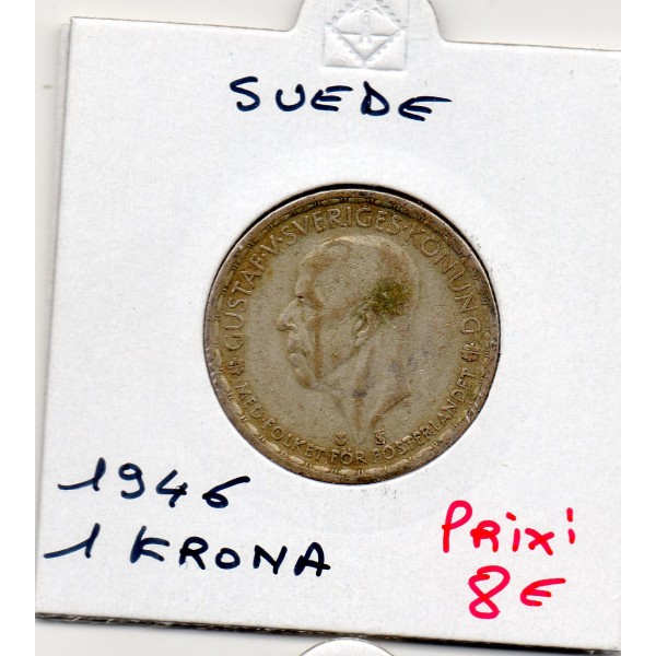 Suède 1 krona 1946 TTB, KM.814 Gustaf V