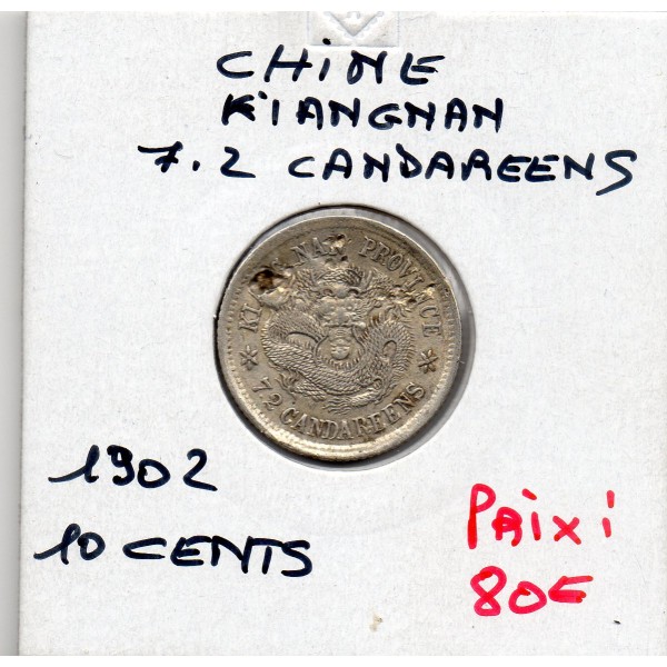 Chine 10 cents 7.2 candareens KIANGNAN an 39 1902 Sup avec choc, KM.142a