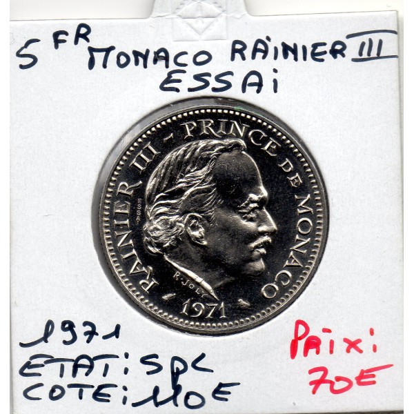Essai Monaco 5 Francs 1971 Spl, Gad.153  Rainier III
