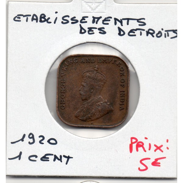 Etablissement des Détroits 1 cent 1920 TTB+, KM.32 Georges V