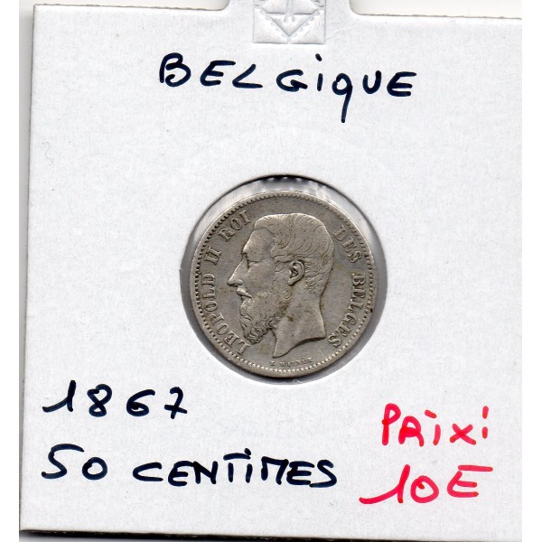 Belgique 1/2 Franc 1867 en Français TTB-, KM.26 Leopold