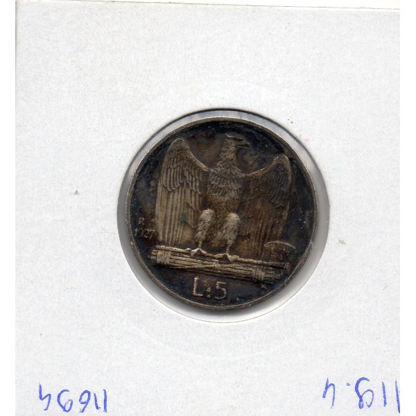Italie 5 Lire 1927  TTB,  KM 67 pièce de monnaie