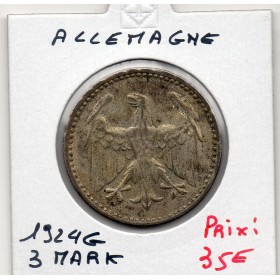 Allemagne 3 mark 1924 G, TTB KM.43 Weimar
