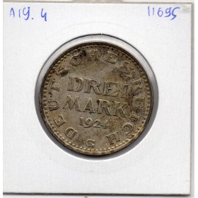 Allemagne 3 mark 1924 G, TTB KM.43 Weimar