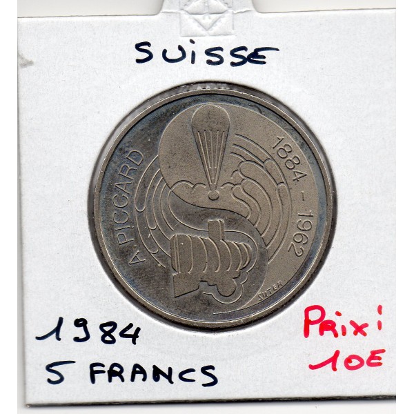 Suisse 5 francs 1984 Sup, KM.63 Auguste Piccard