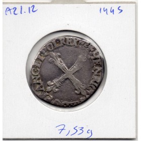 1/4 ou quart d'Ecu Croix de Face 1582 T Nantes Henri III TTB-
