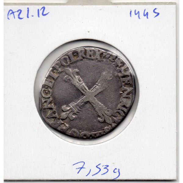 1/4 ou quart d'Ecu Croix de Face 1582 T Nantes Henri III TTB-