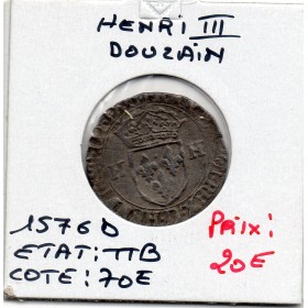 Douzain au 2 H 1er type 1576 D Lyon Henri III TTB