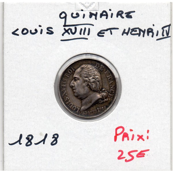 Jeton Quinaire Louis XVIII et Henri IV, Caqué 1818 sans poinçon