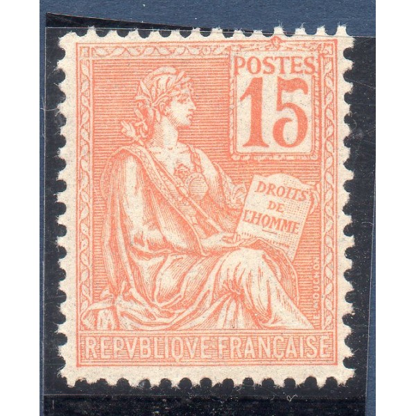 Timbre France Yvert No 117 Mouchon Type II 15c Orange neuf **