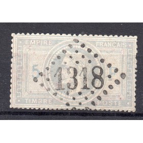 Timbre France Yvert No 33 Empire Lauré 5 fr violet-gris Oblitéré GC 1318 Domfront