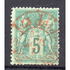 Timbre France Yvert No 75 Type II Sage 5c vert Oblitéré CaD rouge des imprimés