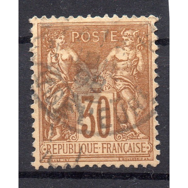 Timbre France Yvert No 80 Type II Sage 30c brun-jaune Oblitéré