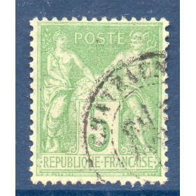 Timbre France Yvert No 102 Type I Sage 5c vert-jaune Oblitéré
