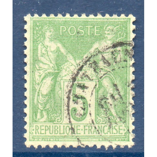 Timbre France Yvert No 102 Type I Sage 5c vert-jaune Oblitéré