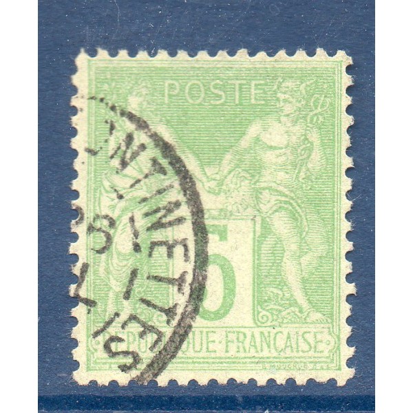 Timbre France Yvert No 106c Type II Sage 5c vert-jaune clair Oblitéré