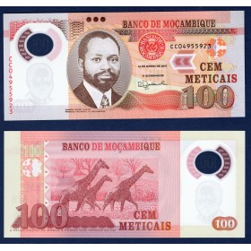 Mozambique P.151b, Neuf, Billet de 100 meticais 2017 Girafes