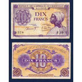 AOF P.29, TB+ Billet de 5 Francs 1943 Femme