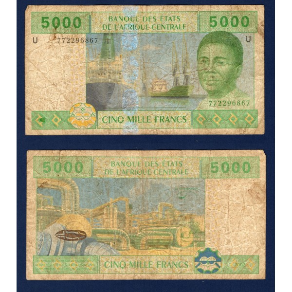 Afrique Centrale P.209Ue pour le Cameroun, B Billet de 5000 Francs CFA 2002