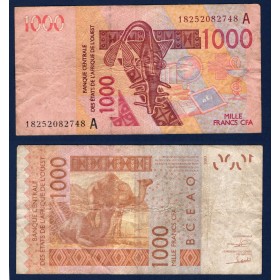 BCEAO P.115Ar pour la cote d'ivoire, TB Billet de banque de 1000 Francs CFA 2018