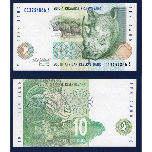 Afrique du sud P.123a, Sup Billet de 10 rand 1993 Rhinoceros