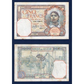 Algérie P.77b, TTB- Billet de 5 Francs 23.7.1941 Fille