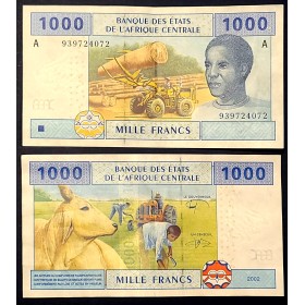 Afrique Centrale P.407Ad Gabon, TTB, Billet de 1000 Francs CFA 2002 Vache