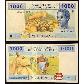 Afrique Centrale P.207Ud Cameroun, TTB, Billet de 1000 Francs CFA 2002 boeuf