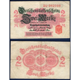 Allemagne P.53, TTB Billet de 2 Mark 1914 rouge sans fond