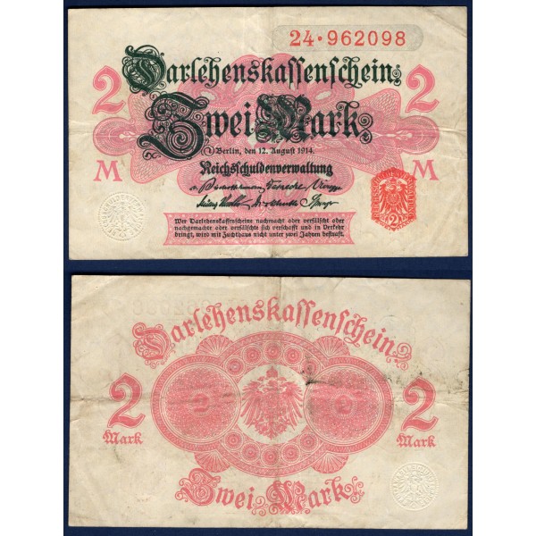 Allemagne P.53, TTB Billet de 2 Mark 1914 rouge sans fond