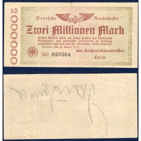 Allemagne P.S1012, TTB Billet de 2 millions Mark 1923 Berlin Reichsbahn