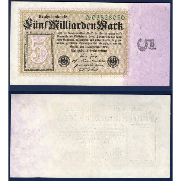 Allemagne Pick N°115a, Sup Billet de banque de 5 milliard de Mark 1923