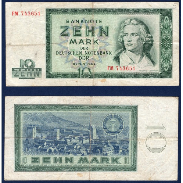 Allemagne RDA P.23a, TB Billet de 10 Deutsche Mark 1964 Friedrich Schiller