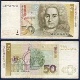 Allemagne RFA P.40a, TB Billet de 50  Mark 1989 Balthasar Neumann