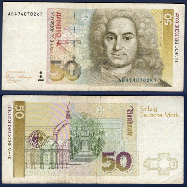 Allemagne RFA P.40a, TB Billet de 50  Mark 1989 Balthasar Neumann
