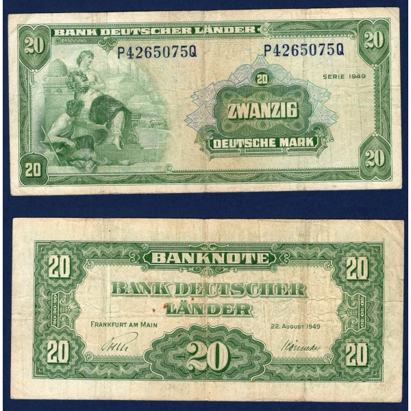 Allemagne RFA P.17a, TB Billet de 20 Deutsche mark 1949 type allégorique