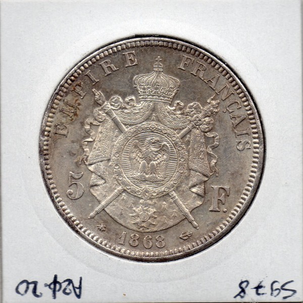 5 francs Napoléon III tête laurée 1868 A Paris Sup
