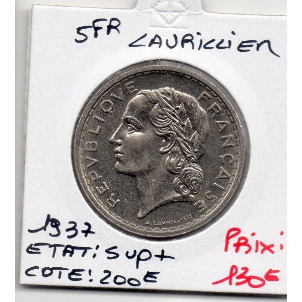5 francs Lavrillier 1937 Sup+