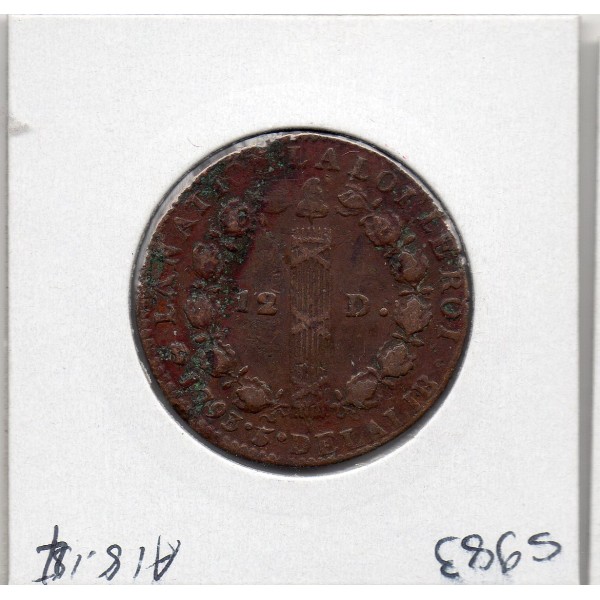 12 denier Constitution Louis XVI 1793 D Lyon TTB