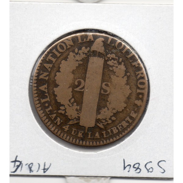 2 Sols Constitution Louis XVI 1792 A Paris B+