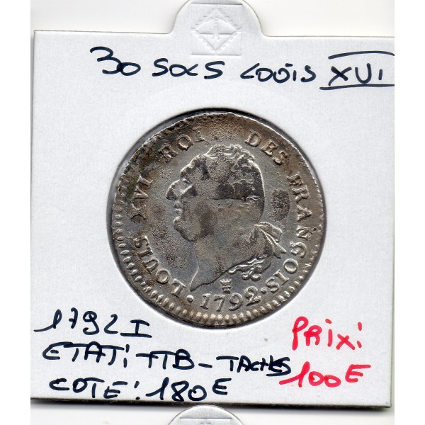 30 Sols Constitution Louis XVI 1792 I Limoge TTB- tachée