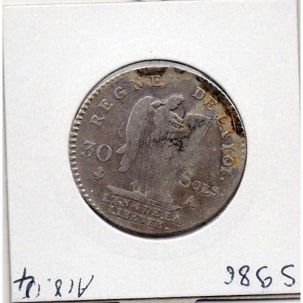 30 Sols Constitution Louis XVI 1792 A paris 1er semestre TB-