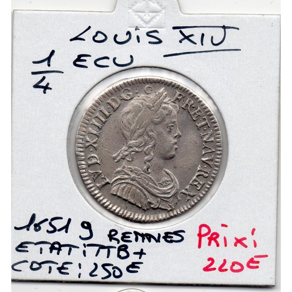 1/4 Ecu Mèche longue 1651 9 Rennes Louis XIV TTB+