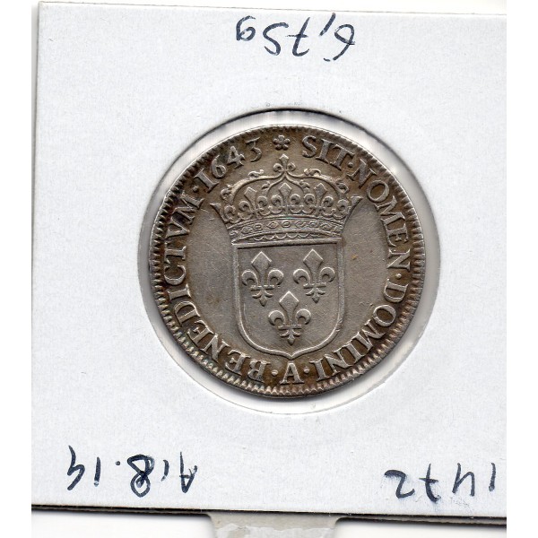 1/4 d'Ecu 1643A Paris Rose Louis XIII 2eme Poinçon de Warin