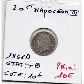 20 centimes Napoléon III tête laurée 1866 A Paris TB