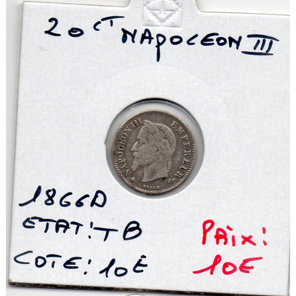 20 centimes Napoléon III tête laurée 1866 A Paris TB
