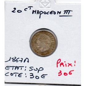 20 centimes Napoléon III tête laurée 1867 A Paris Sup